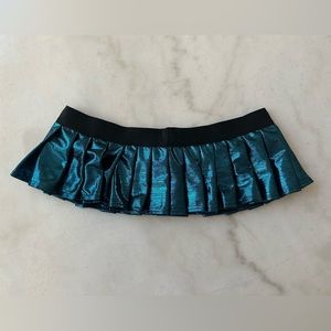 Metallic Teal Elastic Schoolgirl Pleated Mini Skirt
